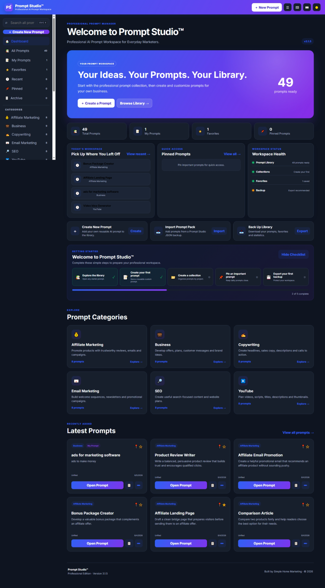 Actual Prompt Studio dashboard screenshot